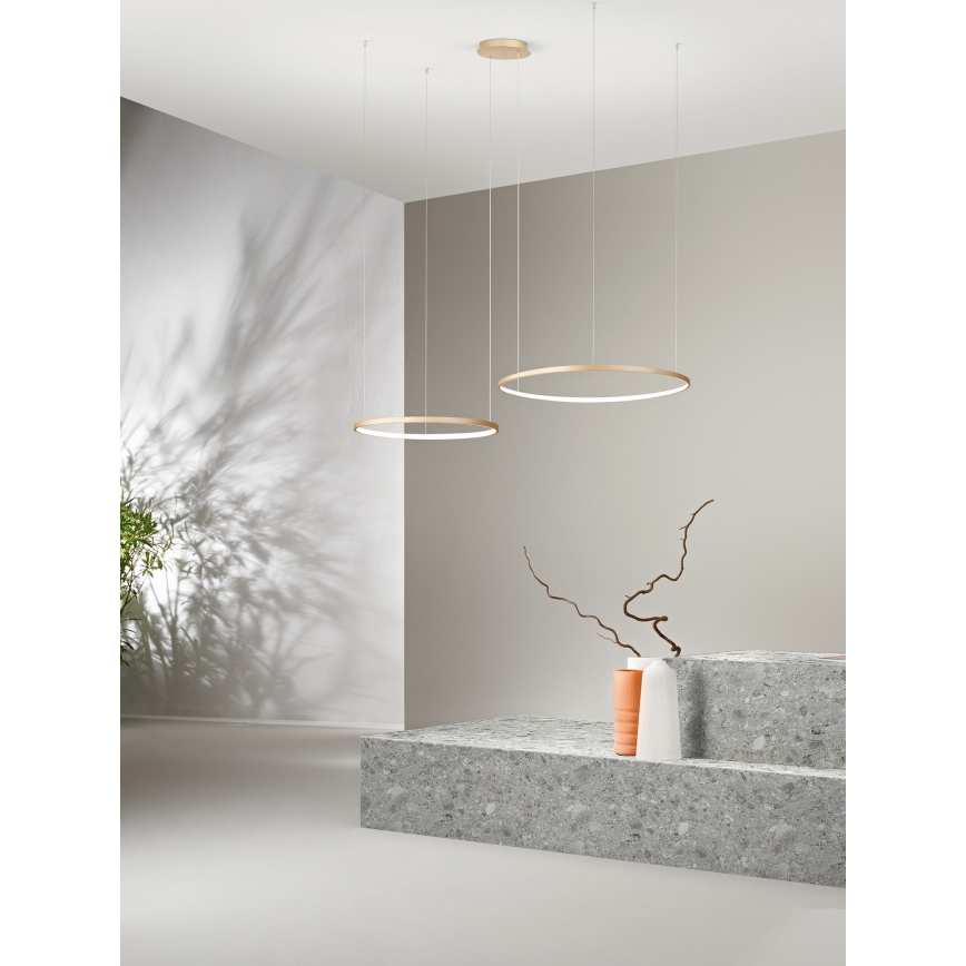 Ondaluce - SOEL dimmable LED cable-hung pendant, LED 28W/230V + LED 38W, Ø 80/60 cm, gold