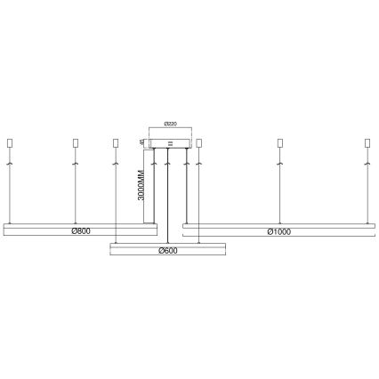 Ondaluce - SOEL LED Dimmable Cable-Hung Chandelier LED/28W/230V + LED/38W + LED/47W Ø 100/80/60 cm, gold