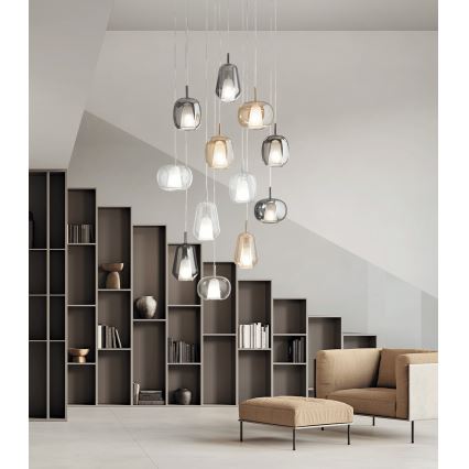 Ondaluce - THELMA cable-hung pendant 1xE27/15W/230V Ø 19 cm gold/smoky beige