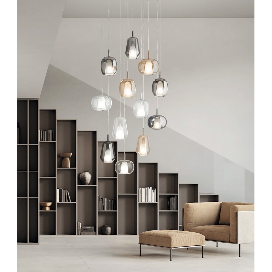 Ondaluce - THELMA cable-hung pendant 1xE27/15W/230V Ø 19 cm gold/smoky beige