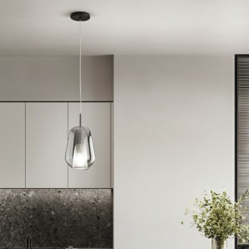 Ondaluce - THELMA Cable-Hung Pendant Lamp 1xE27/15W/230V, diam. 19 cm, Black/Smoky Gray