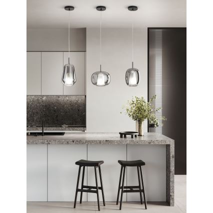Ondaluce - THELMA Cable-Hung Pendant Lamp 1xE27/15W/230V, diam. 19 cm, Black/Smoky Gray