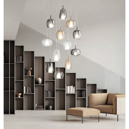 Ondaluce - THELMA Cable-Hung Pendant Lamp 1xE27/15W/230V, diam. 19 cm, Black/Smoky Gray