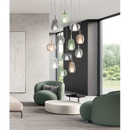 Ondaluce - THELMA Cable-Hung Pendant Lamp 1xE27/15W/230V, diam. 19 cm, Black/Smoky Gray