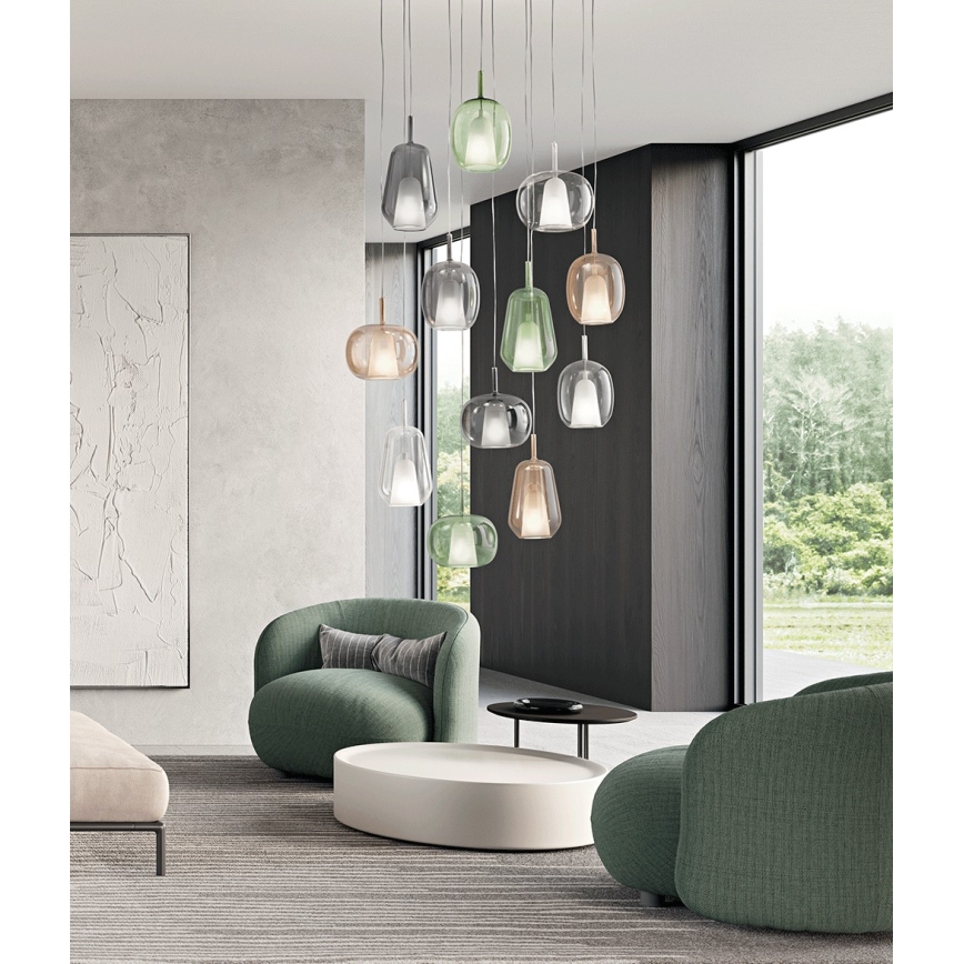 Ondaluce - THELMA Cable-Hung Pendant Lamp 1xE27/15W/230V, diam. 19 cm, Black/Smoky Gray