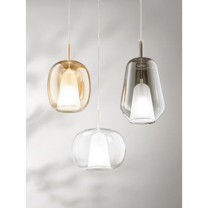 Ondaluce - THELMA Cable-Hung Pendant Lamp 1xE27/15W/230V, diam. 19 cm, Black/Smoky Gray