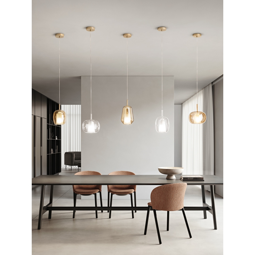 Ondaluce - THELMA cable-hung pendant light 1xE27/15W/230V Ø 25 cm gold/smoky beige