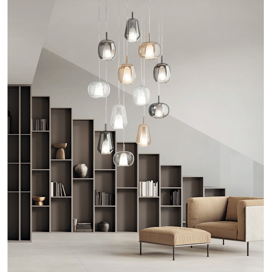 Ondaluce - THELMA cable-hung pendant light 1xE27/15W/230V Ø 25 cm gold/smoky beige