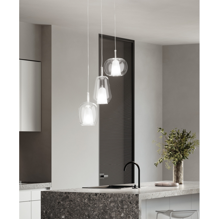 Ondaluce - THELMA Cable Pendant Light 1xE27/15W/230V, 25 cm diameter, gold/clear glass