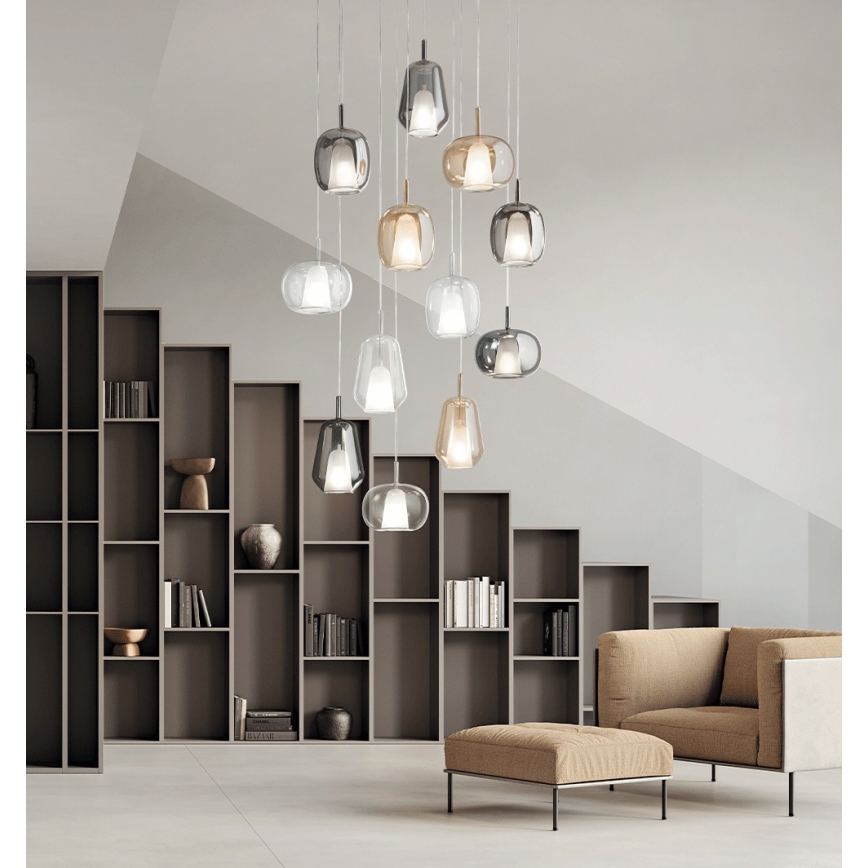 Ondaluce - THELMA cable-suspended pendant lamp 1xE27/15W/230V Ø 19.5 cm black/smoked gray