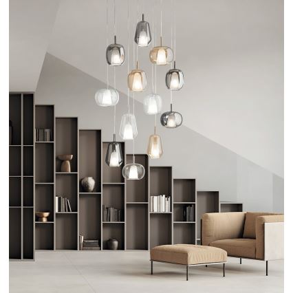 Ondaluce - THELMA Cord Pendant Light 1xE27/15W/230V Ø 19.5 cm Gold/Smoky Beige