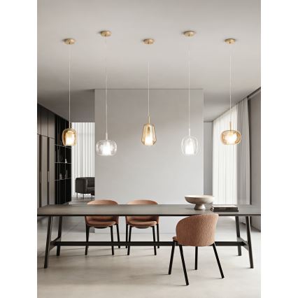 Ondaluce - THELMA pendant light on cord 1xE27/15W/230V Ø 19.5 cm gold/clear