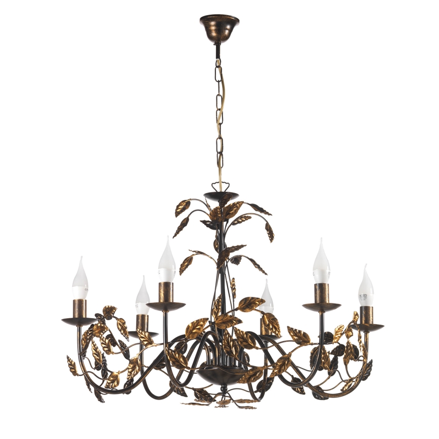ONLI - Chandelier on a chain COLLANA 6xE14/6W/230V bronze/gold