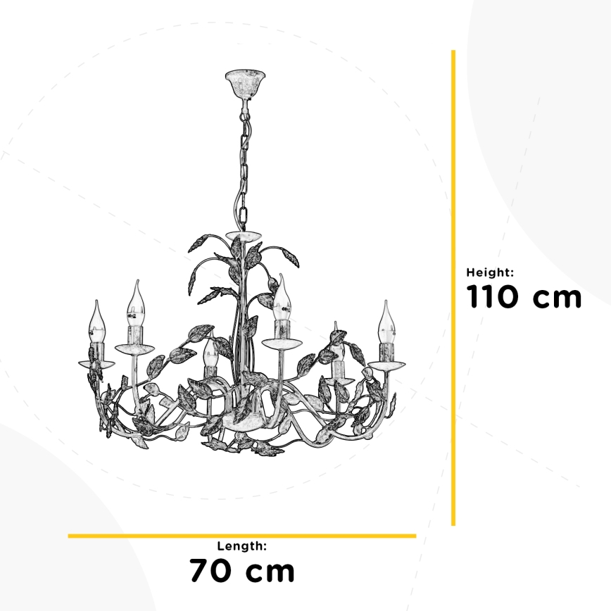 ONLI - Chandelier on a chain COLLANA 6xE14/6W/230V white/gold