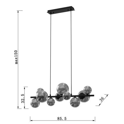 ONLI - Chandelier on a string PALOMA 10xG9/10W/230V black/smoky