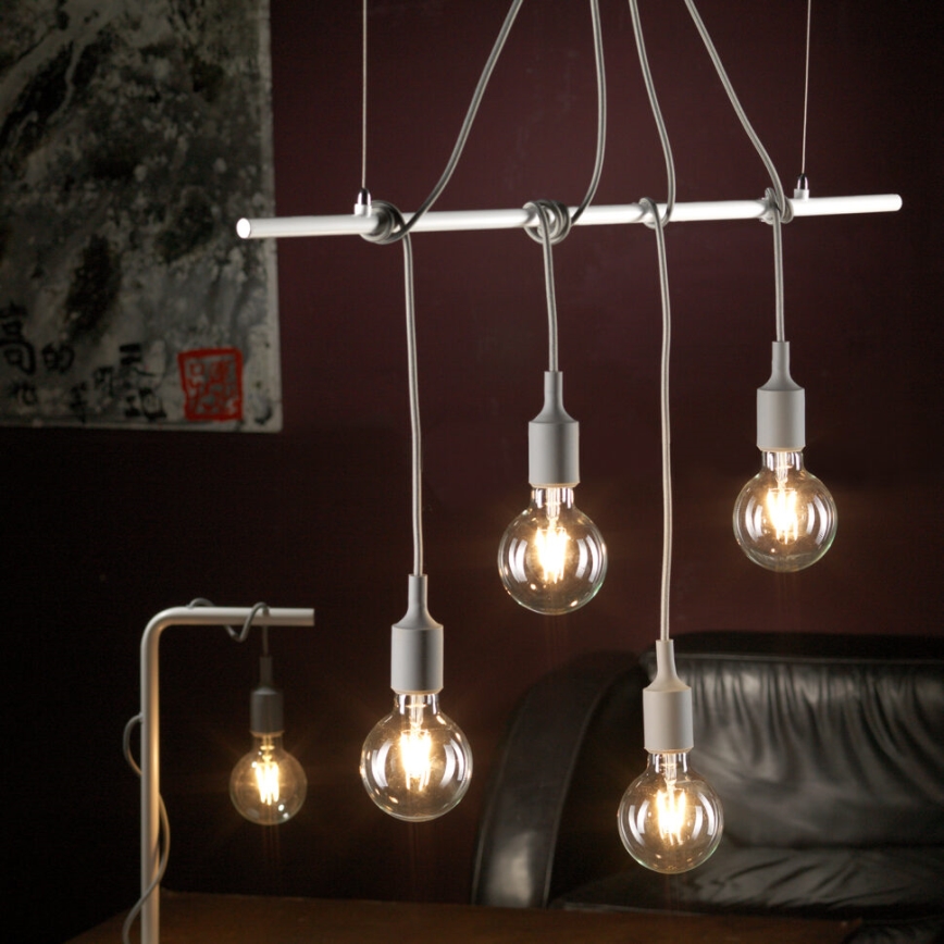 ONLI - Chandelier on a string WIRE 4xE27/15W/230V grey/white