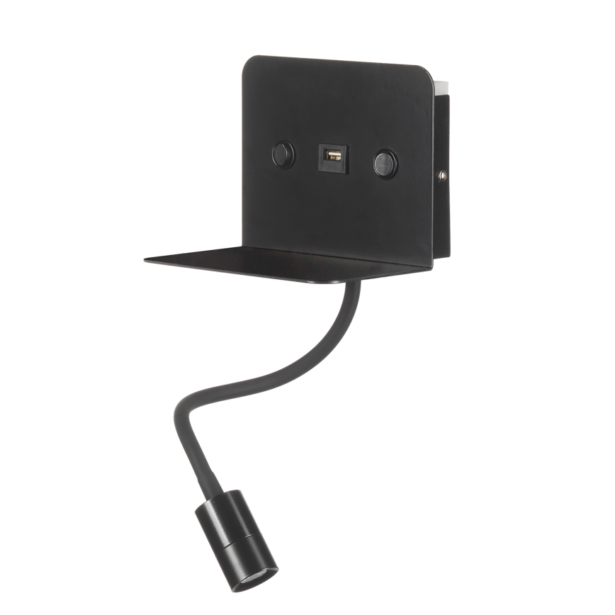 ONLI - LED Flexible small lamp with a shelf and USB charging PLAK LED/1W/230V black