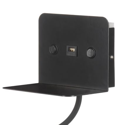 ONLI - LED Flexible small lamp with a shelf and USB charging PLAK LED/1W/230V black