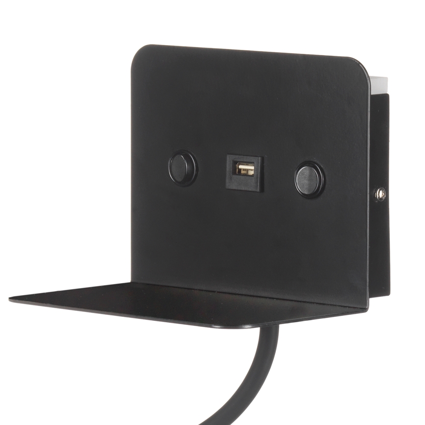 ONLI - LED Flexible small lamp with a shelf and USB charging PLAK LED/1W/230V black