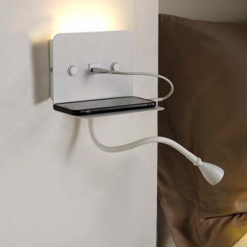 ONLI - LED Flexible small lamp with a shelf and USB charging PLAK LED/1W/230V white