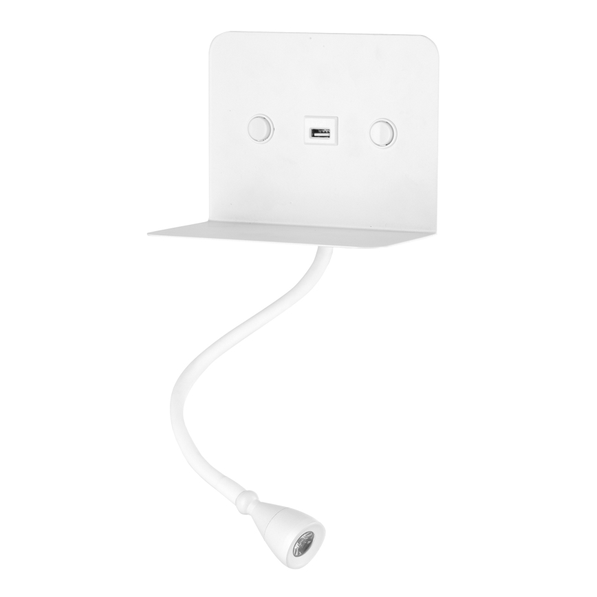 ONLI - LED Flexible small lamp with a shelf and USB charging PLAK LED/1W/230V white