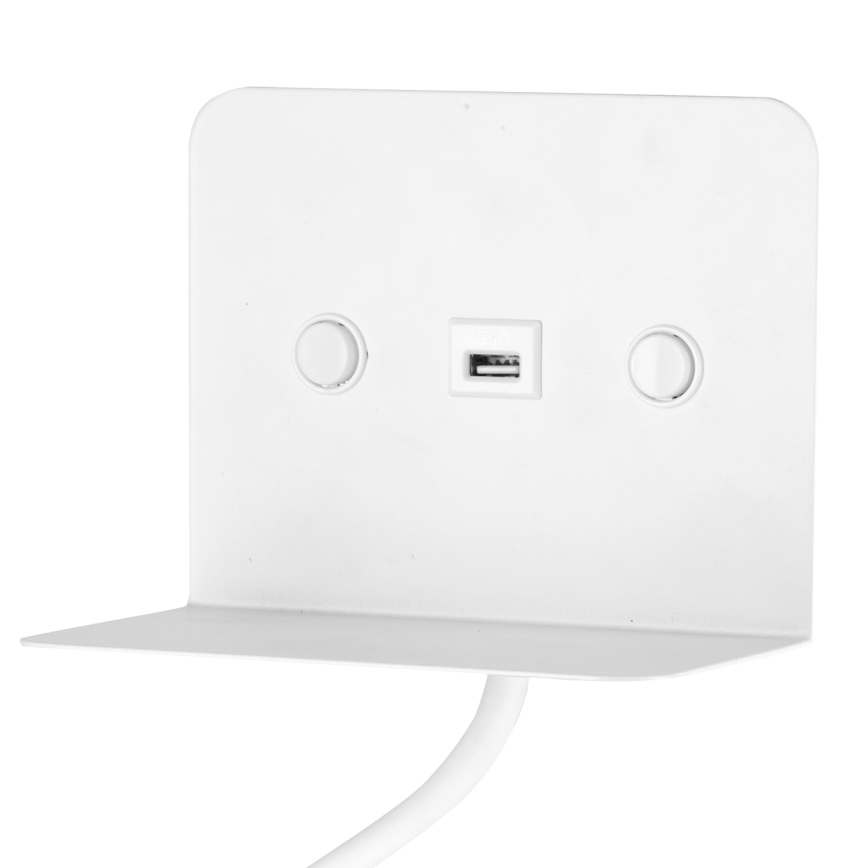ONLI - LED Flexible small lamp with a shelf and USB charging PLAK LED/1W/230V white
