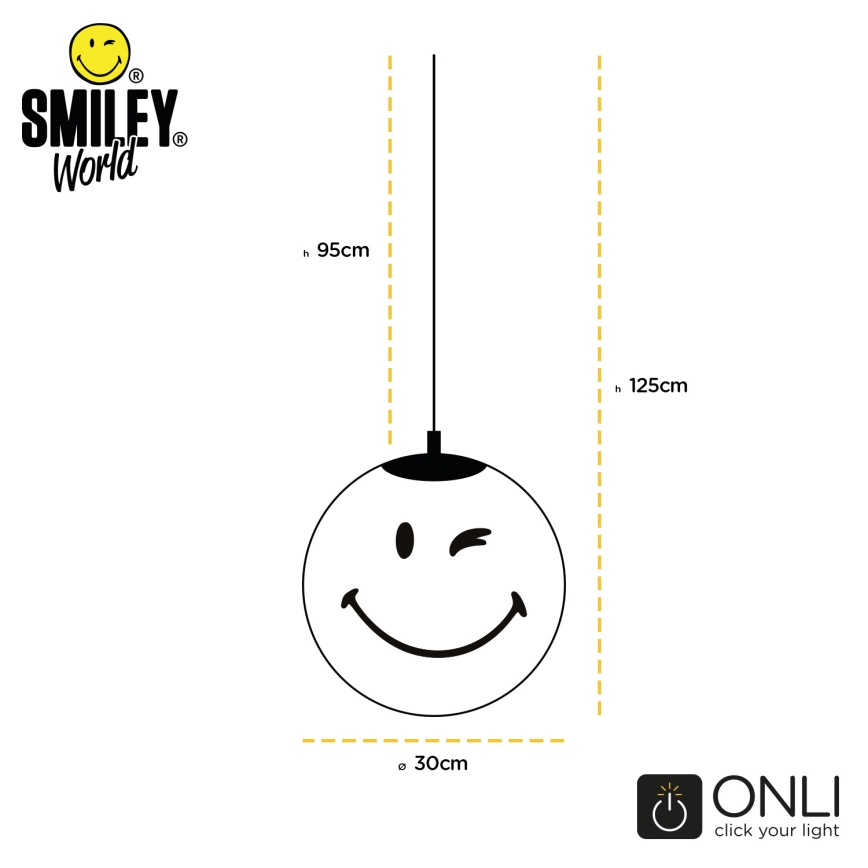 ONLI - SMILEY Children's pendant light with cord, 1xE27/15W/230V, yellow