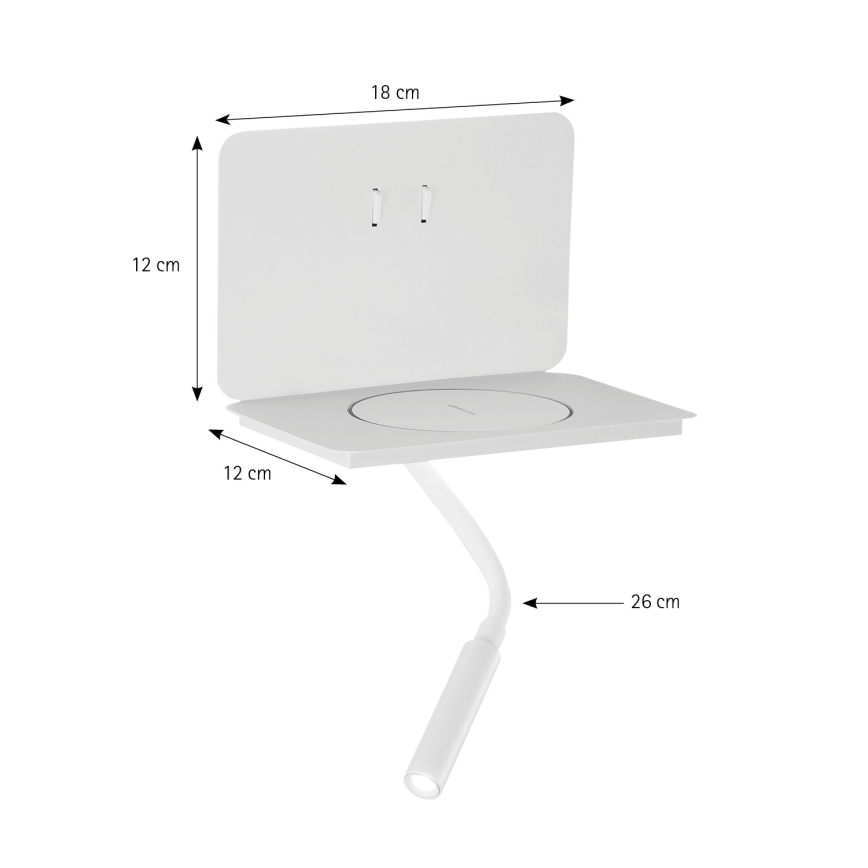 ONLI - WIK Flexible LED Desk Lamp with Shelf and Qi Wireless Charging LED/6.5W/230V + LED/3W, White
