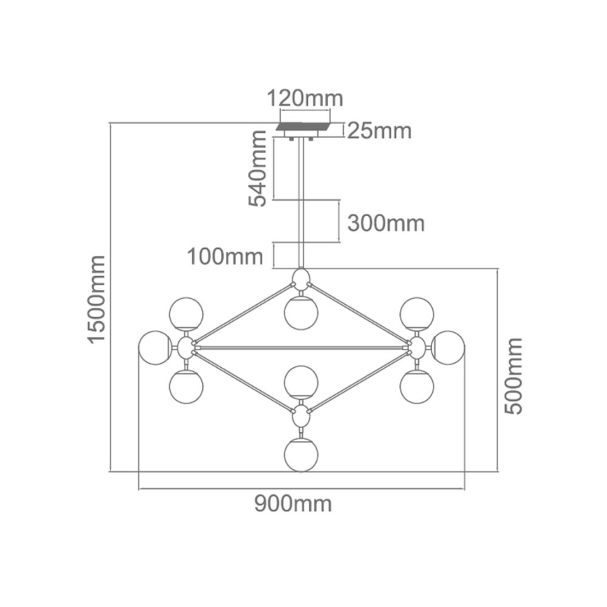 Open Design OR80094 - Rod-mounted chandelier BAO 10xE27/8W/230V Ø 90 cm black