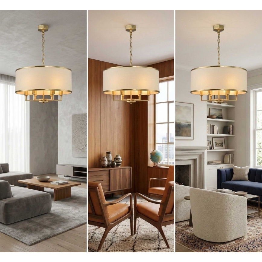 Open Design OR80230 - CASA Chain-Hung Chandelier 6xE14/15W/230V, Cream/Brass