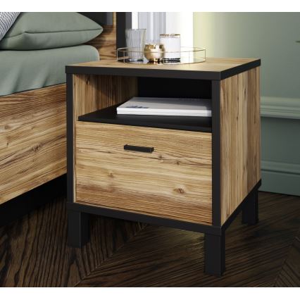OREN bedside table, brown/black