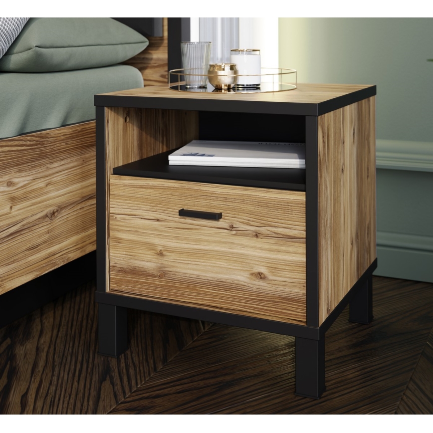 OREN bedside table, brown/black