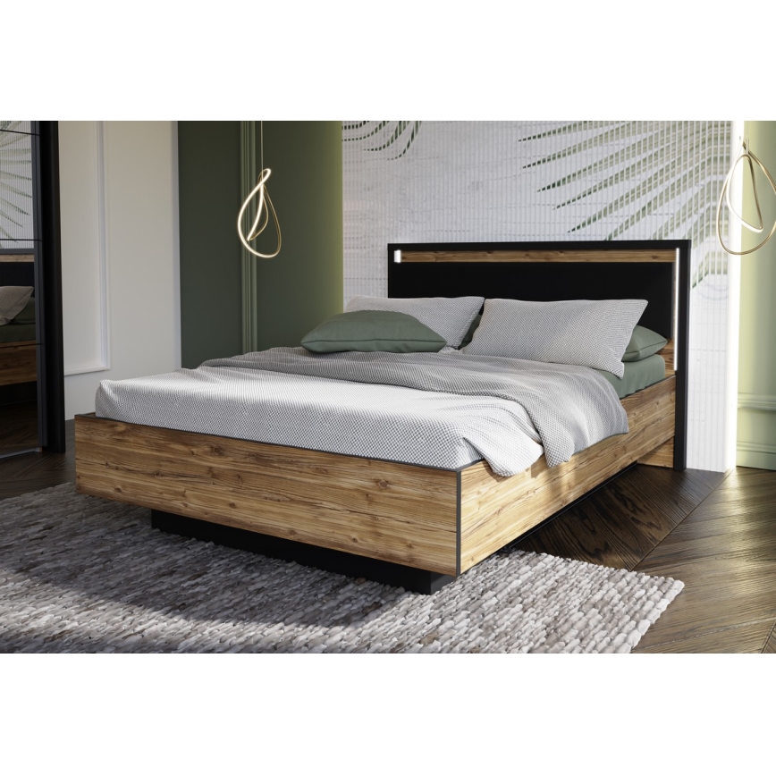 OREN Double Bed with Storage 140x200 cm Brown/Black