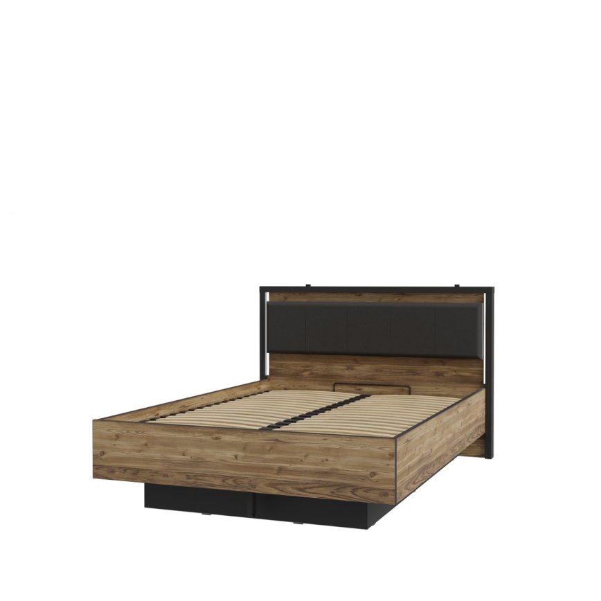 OREN Double Bed with Storage 140x200 cm Brown/Black