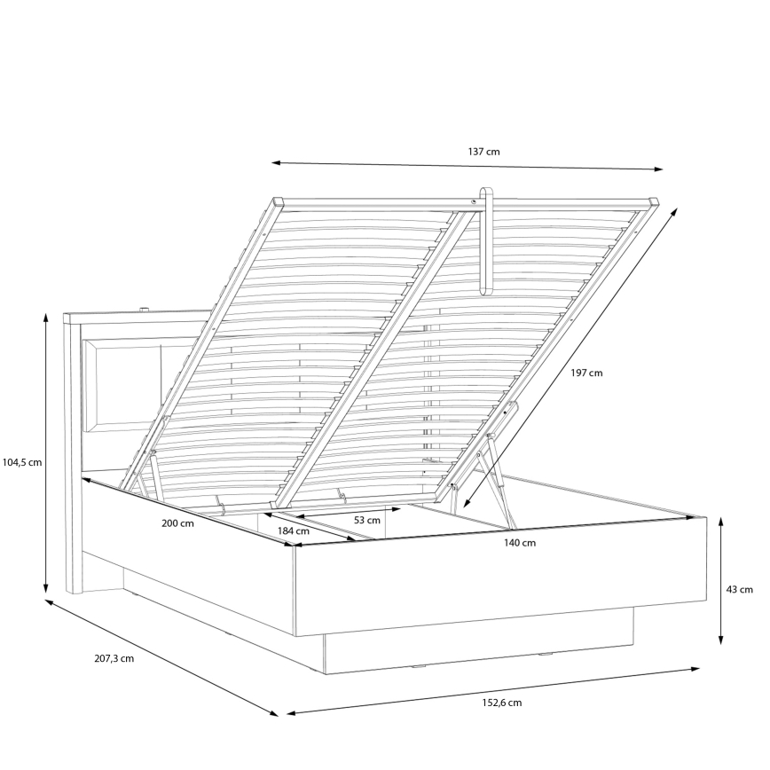 OREN Double Bed with Storage 140x200 cm Brown/Black