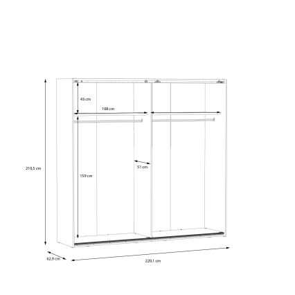 OREN Wardrobe with Mirror 220x210 cm Artisan Oak