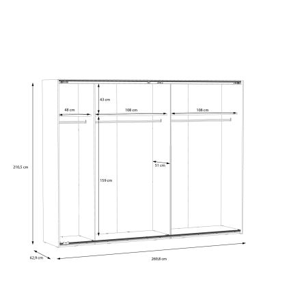 OREN Wardrobe with Mirror, 270x210 cm, Artisan Oak