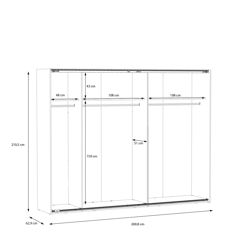 OREN Wardrobe with Mirror, 270x210 cm, Artisan Oak