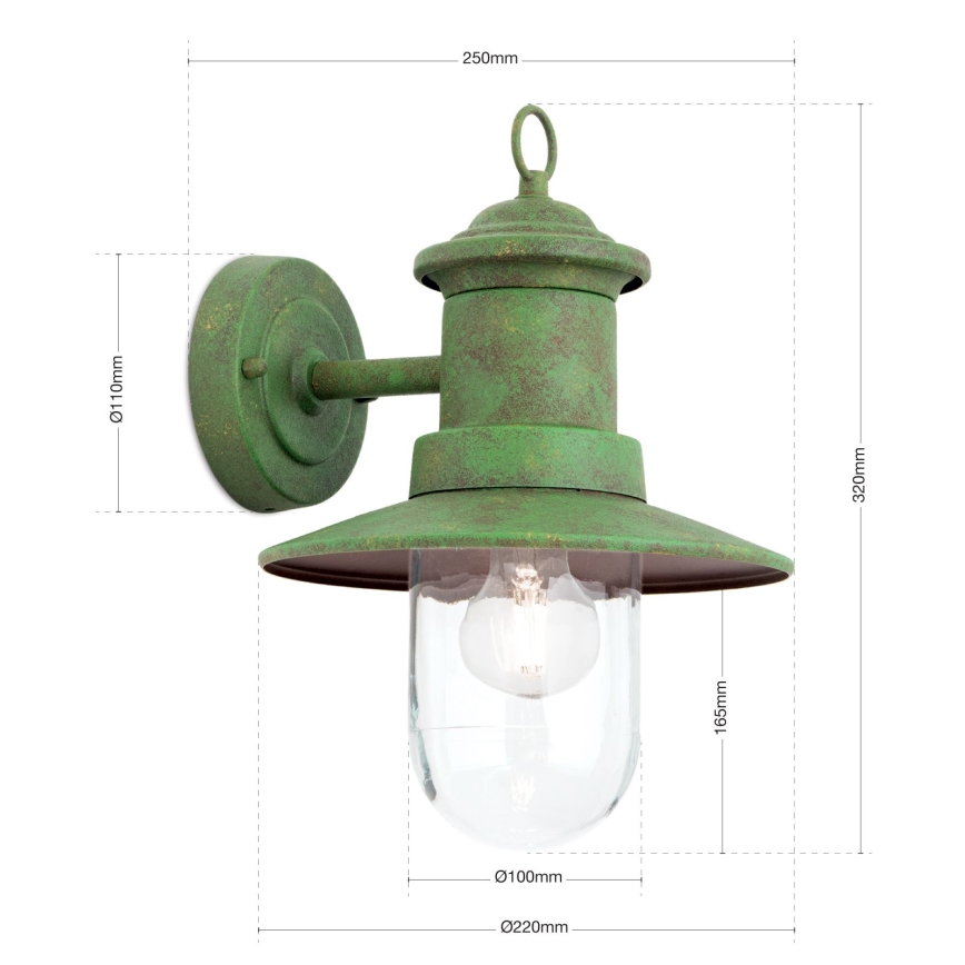 Outdoor wall lamp LEONIE 1xE27/60W/230V IP44 green