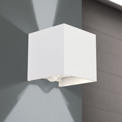 LED Outdoor wall light with motion and dusk sensor CUBE-S LED/13W/230V IP54 white