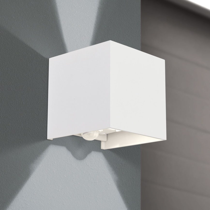 LED Outdoor wall light with motion and dusk sensor CUBE-S LED/13W/230V IP54 white
