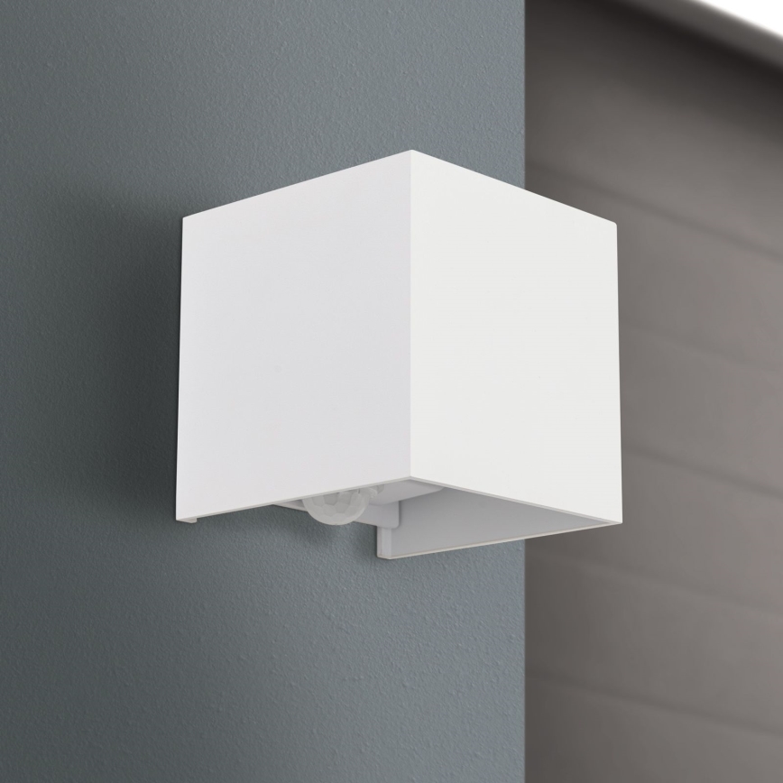 LED Outdoor wall light with motion and dusk sensor CUBE-S LED/13W/230V IP54 white