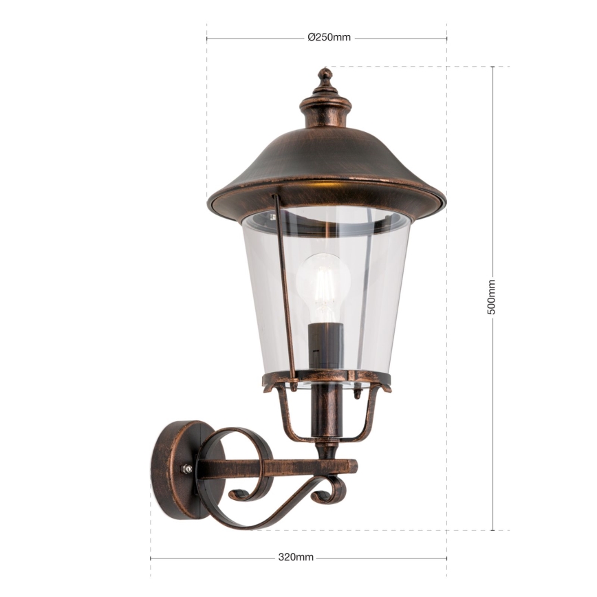 Outdoor wall lamp KENZO 1xE27/100W/230V IP44 bronze/patina