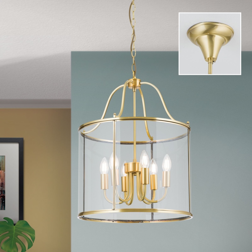 BRUNO chain-hung chandelier 6xE14/40W/230V, Ø 43 cm, gold
