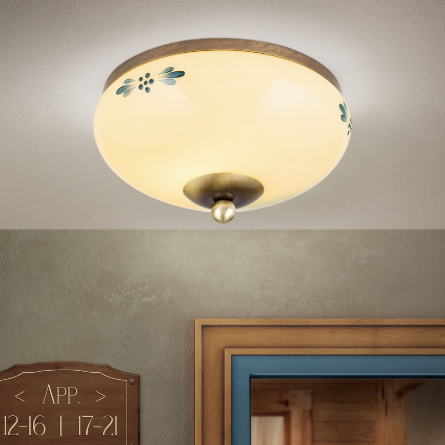 Ceiling light LANDHAUS 1xE27/60W/230V Ø 21 cm bronze/beige/blue