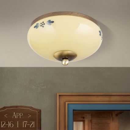 Ceiling light LANDHAUS 1xE27/60W/230V Ø 21 cm bronze/beige/blue