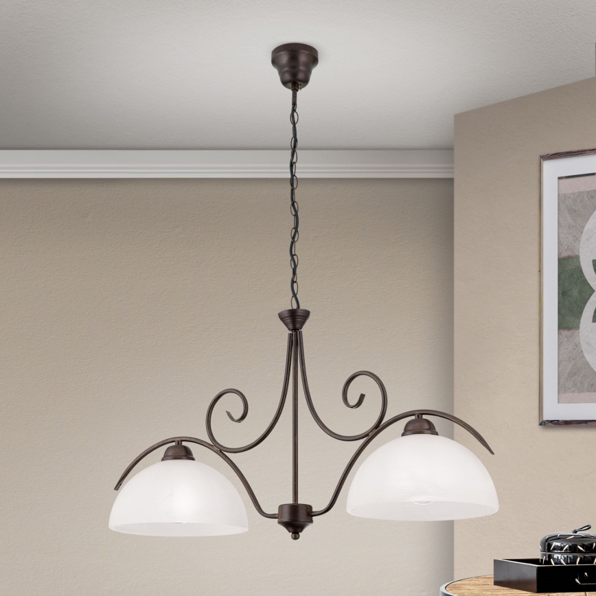 Chain-hung chandelier RULA 2xE27/40W/230V white/bronze