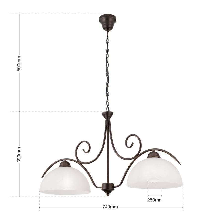 Chain-hung chandelier RULA 2xE27/40W/230V white/bronze