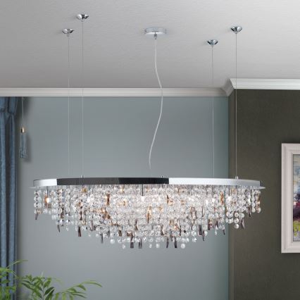 Crystal chandelier on a string CRYSTALRIVER 21xG9/40W/230V shiny chrome
