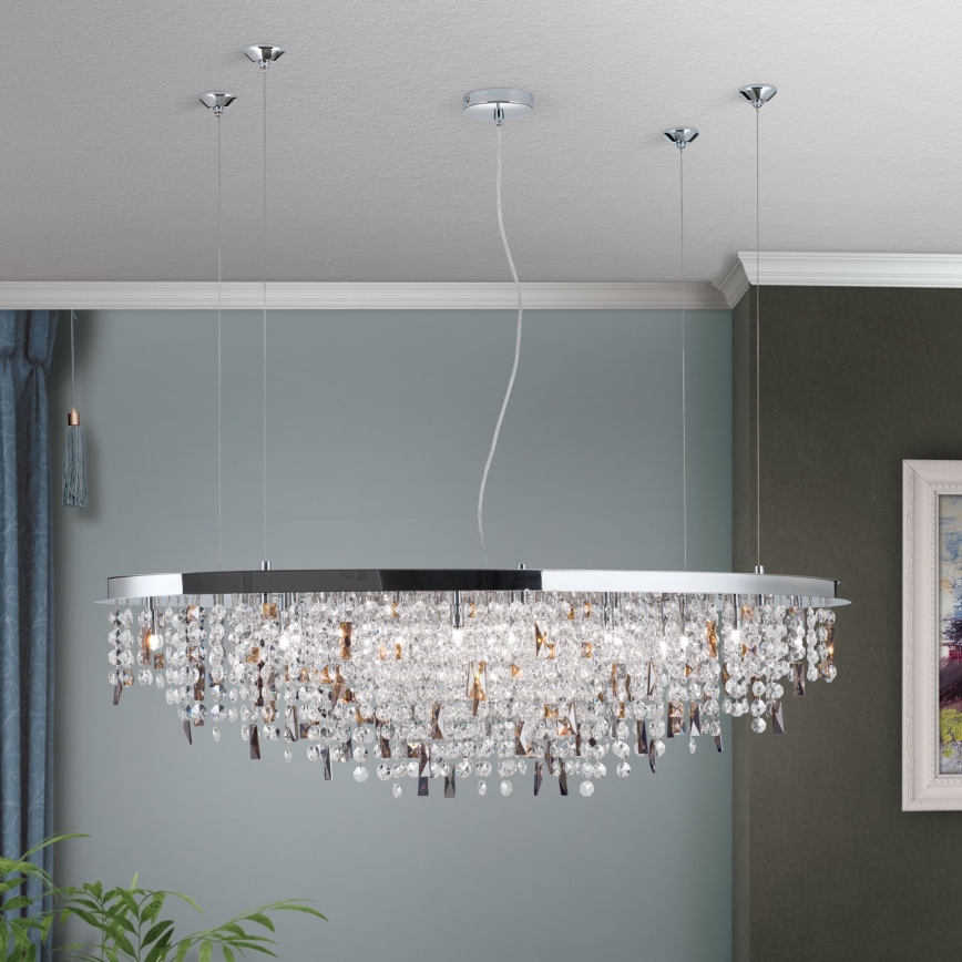 Crystal chandelier on a string CRYSTALRIVER 21xG9/40W/230V shiny chrome